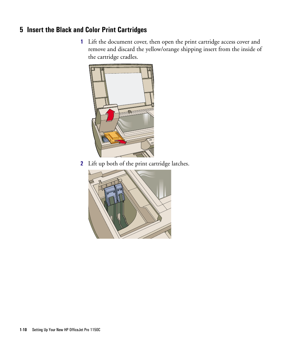 5 insert the black and color print cartridges | HP Officejet Pro 1150cse All-in-One Printer User Manual | Page 15 / 74