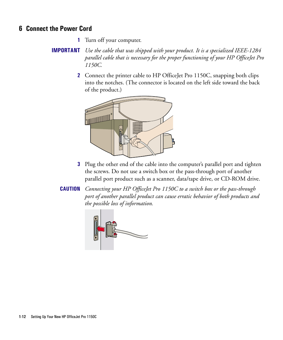 6 connect the power cord | HP Officejet Pro 1150cse All-in-One Printer User Manual | Page 17 / 74