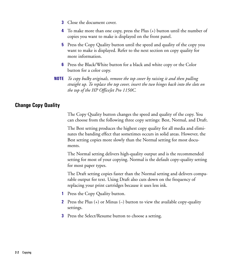 Change copy quality | HP Officejet Pro 1150cse All-in-One Printer User Manual | Page 31 / 74