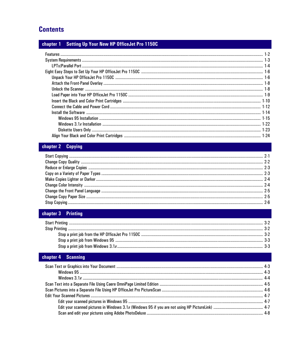 HP Officejet Pro 1150cse All-in-One Printer User Manual | Page 4 / 74