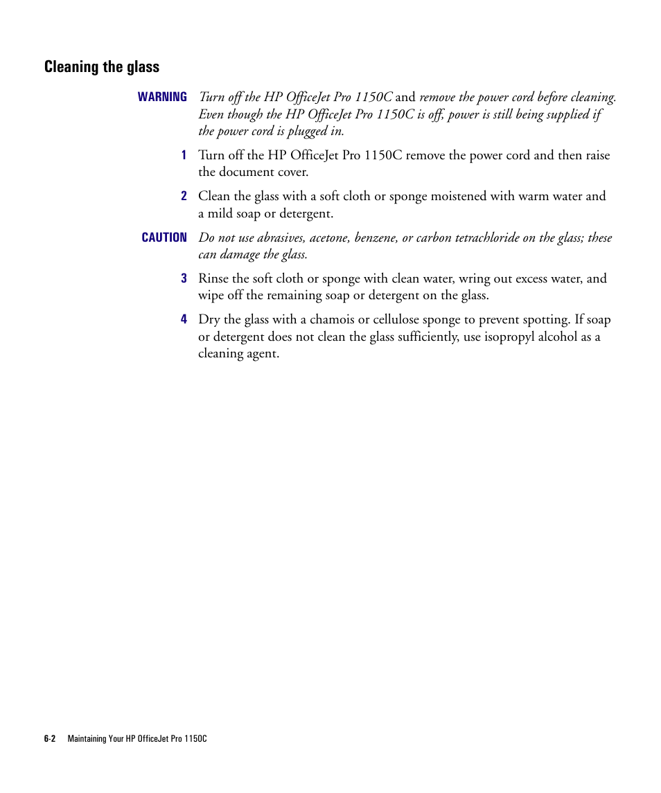 Cleaning the glass | HP Officejet Pro 1150cse All-in-One Printer User Manual | Page 58 / 74