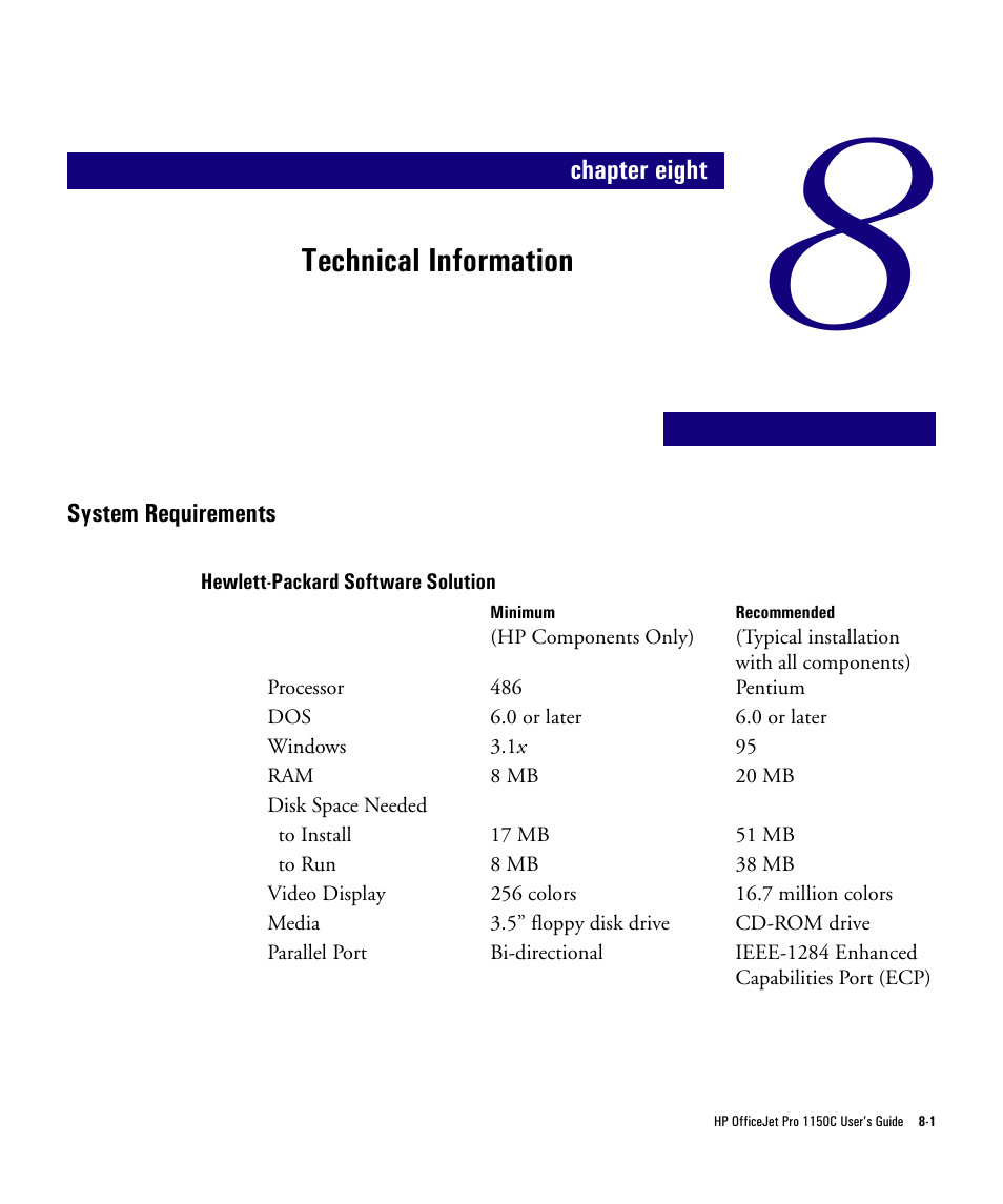Technical information | HP Officejet Pro 1150cse All-in-One Printer User Manual | Page 65 / 74