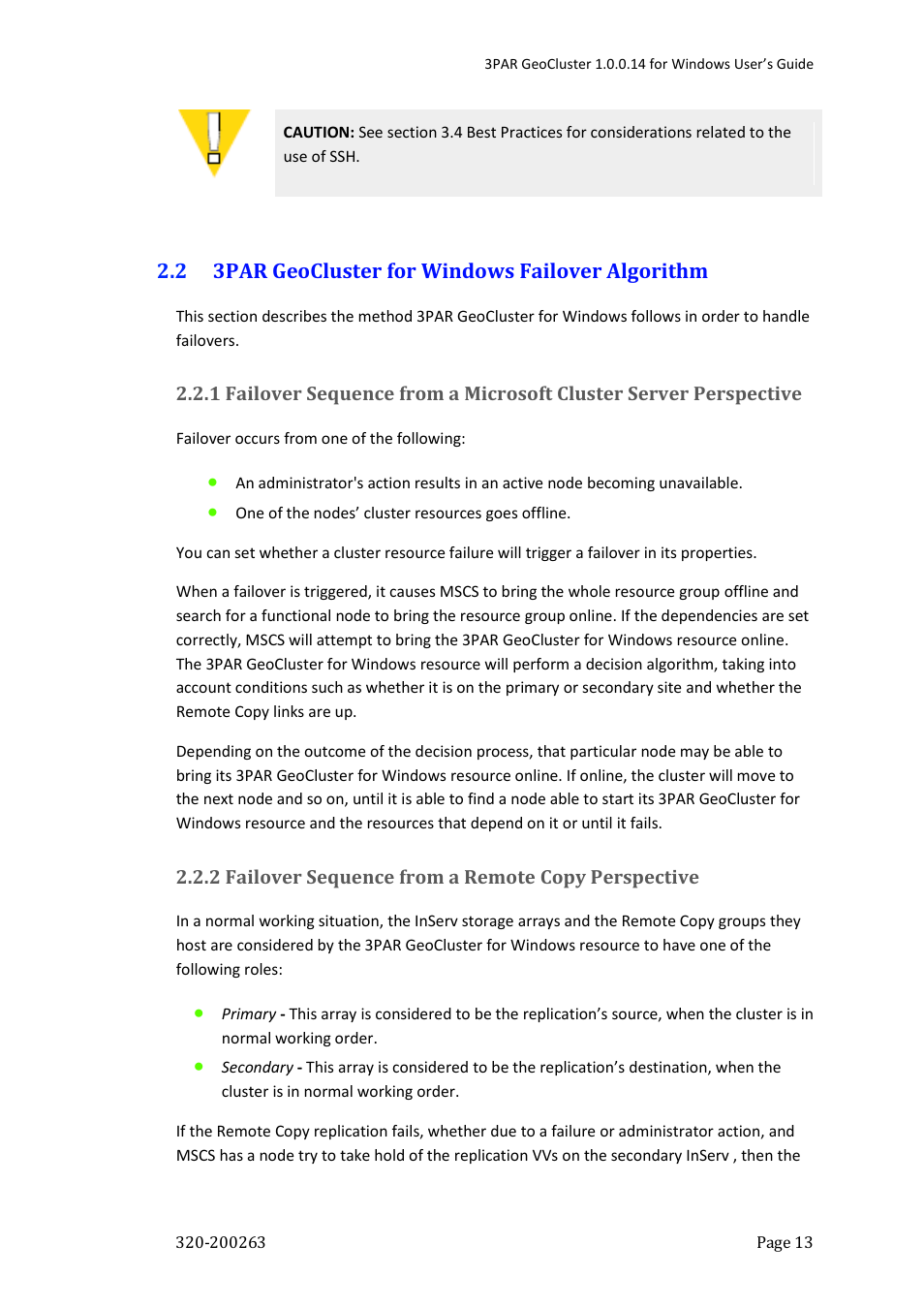 2 3par geocluster for windows failover algorithm, 2 failover sequence from a remote copy perspective | HP 3PAR Geocluster Software User Manual | Page 13 / 49