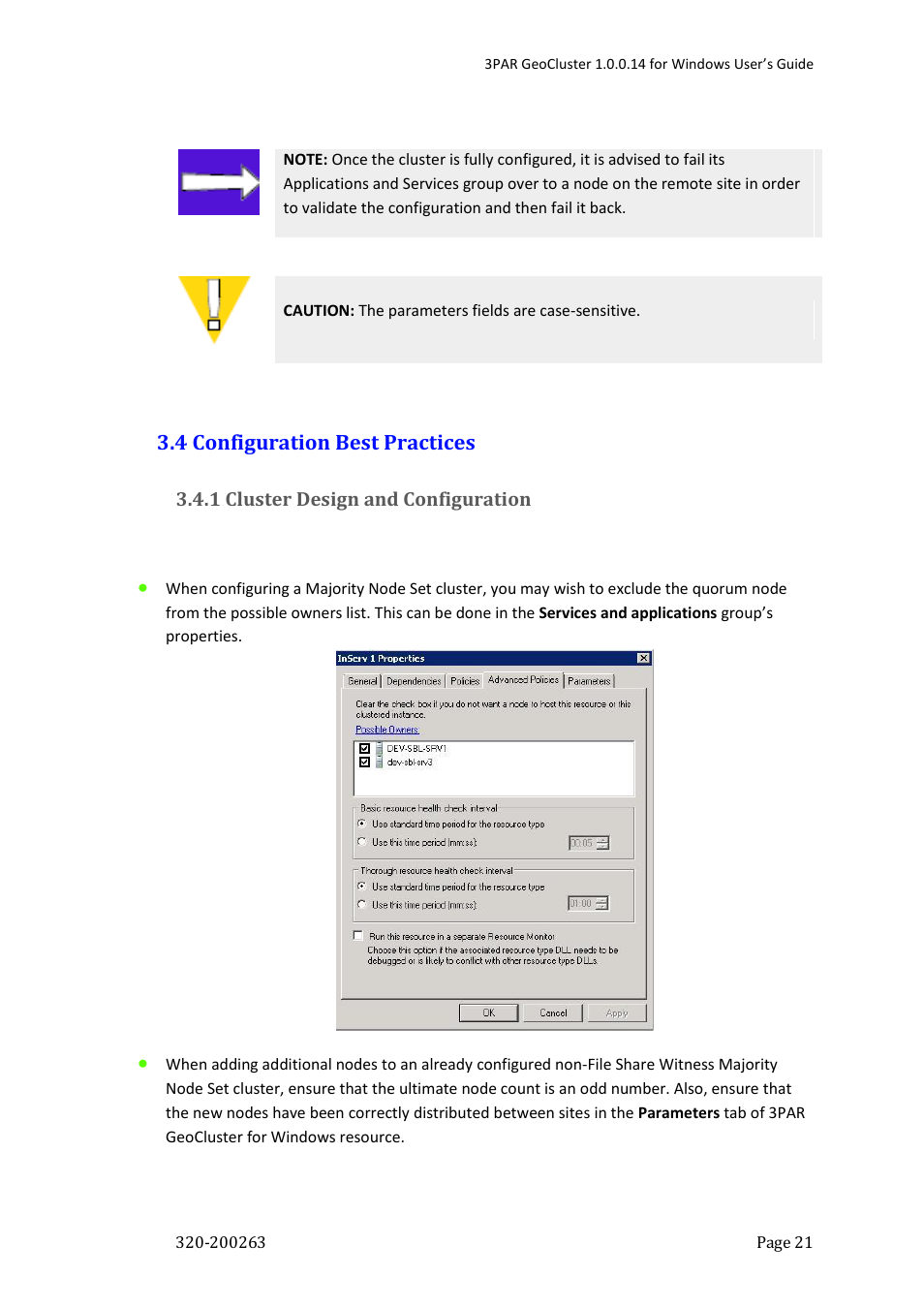 4 configuration best practices | HP 3PAR Geocluster Software User Manual | Page 21 / 49