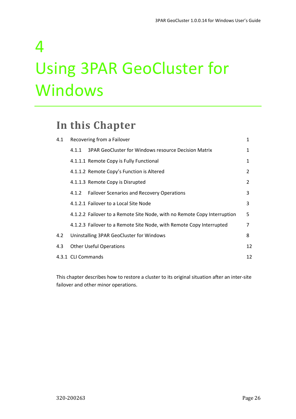 4 using 3par geocluster for windows | HP 3PAR Geocluster Software User Manual | Page 26 / 49