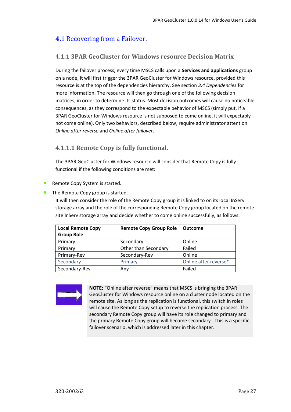 1 recovering from a failover | HP 3PAR Geocluster Software User Manual | Page 27 / 49