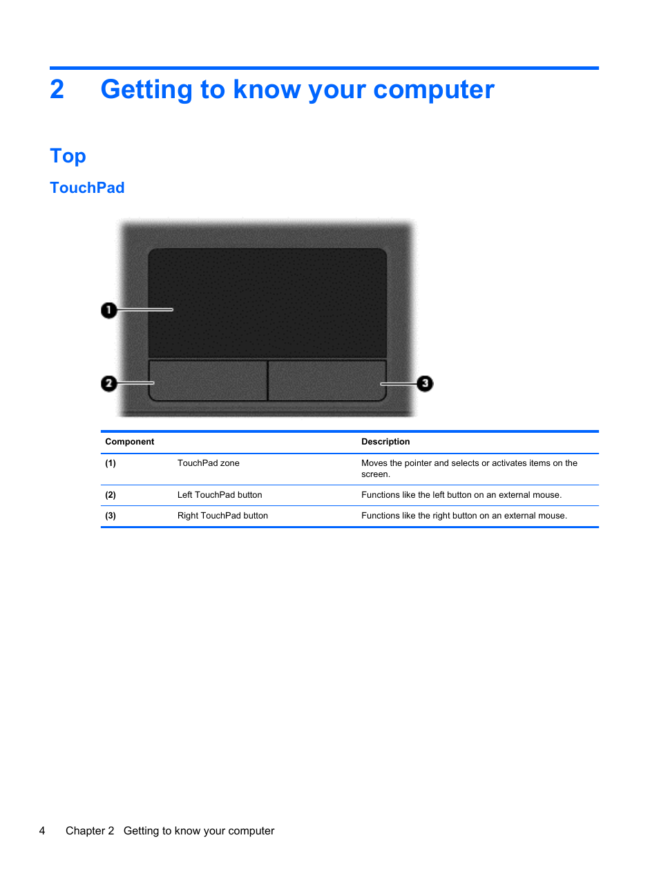 Getting to know your computer, Touchpad, 2 getting to know your computer | Getting to know, 2getting to know your computer | HP 242 G1 Notebook PC User Manual | Page 14 / 105