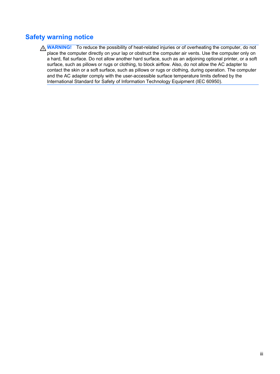 Safety warning notice | HP 242 G1 Notebook PC User Manual | Page 3 / 105