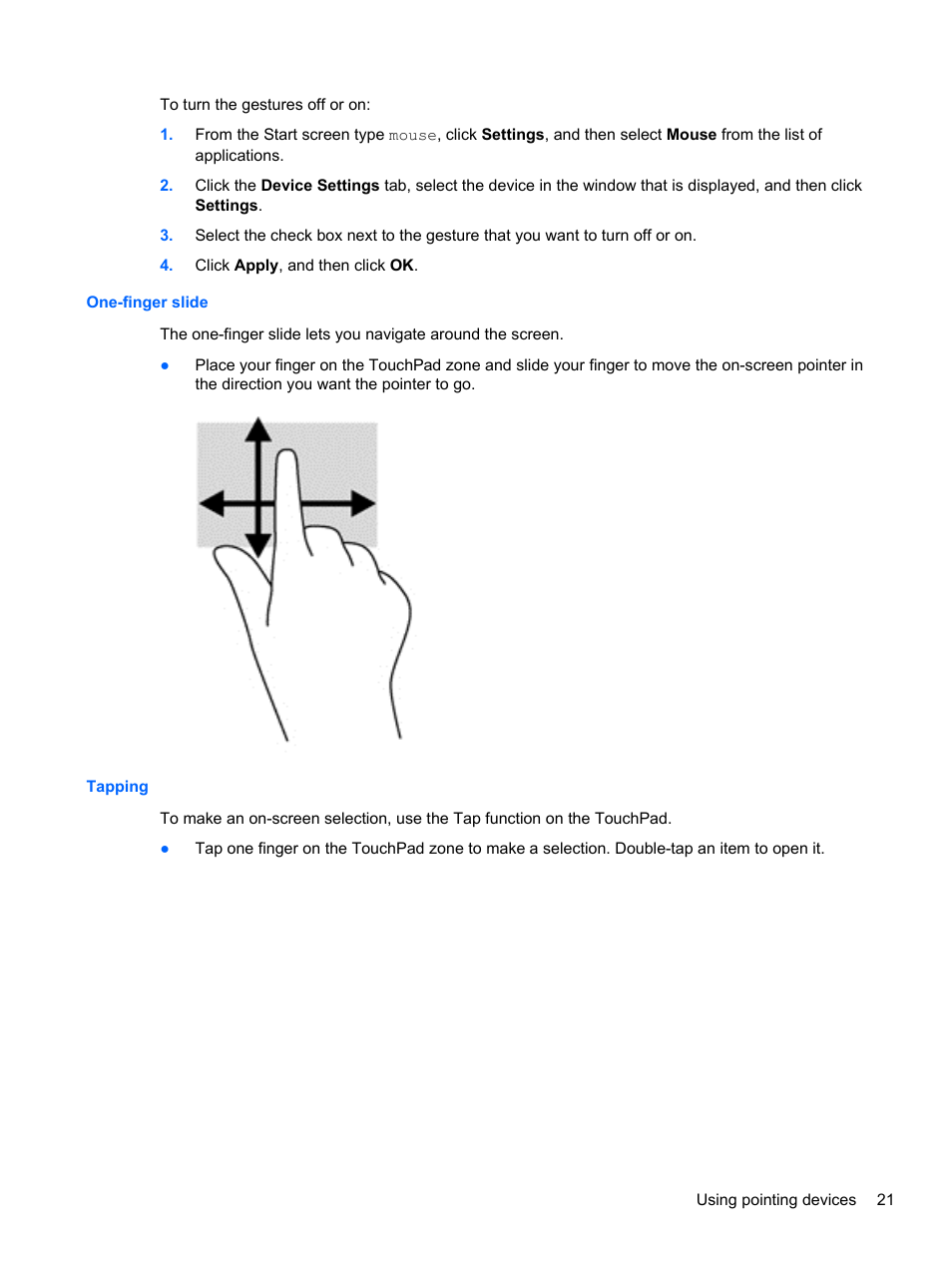 One-finger slide, Tapping | HP 242 G1 Notebook PC User Manual | Page 31 / 105