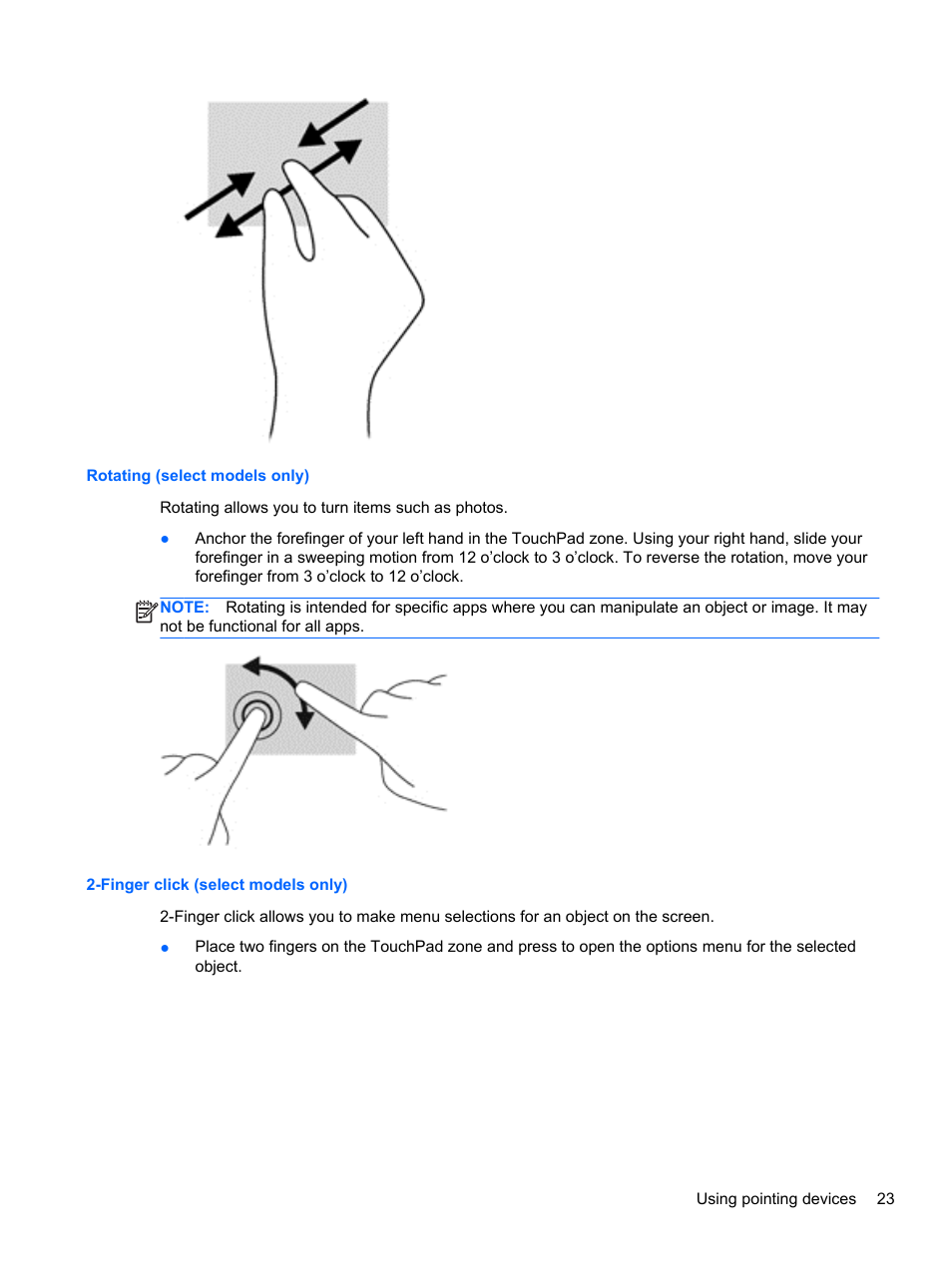 Rotating (select models only), Finger click (select models only) | HP 242 G1 Notebook PC User Manual | Page 33 / 105