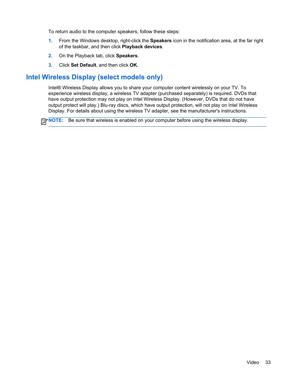 Intel wireless display (select models only) | HP 242 G1 Notebook PC User Manual | Page 43 / 105