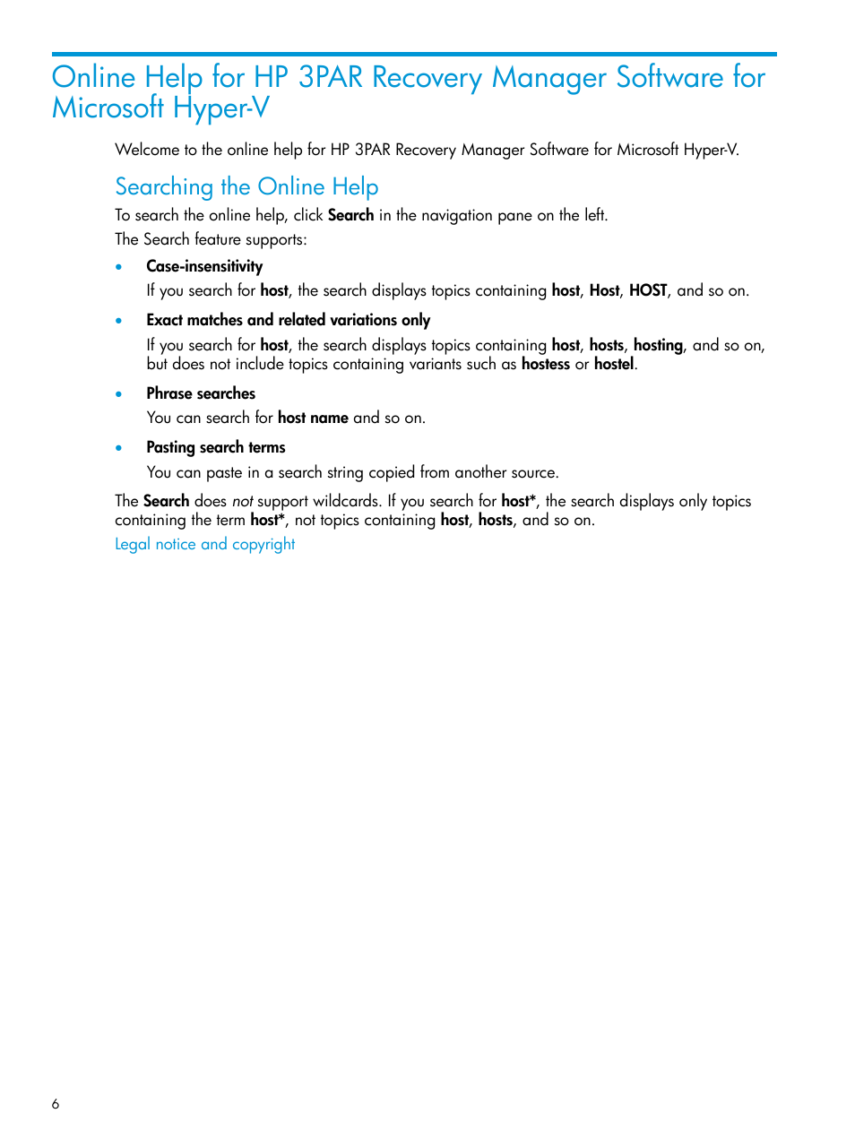 Searching the online help | HP 3PAR Application Software Suite for Microsoft Hyper-V User Manual | Page 6 / 106