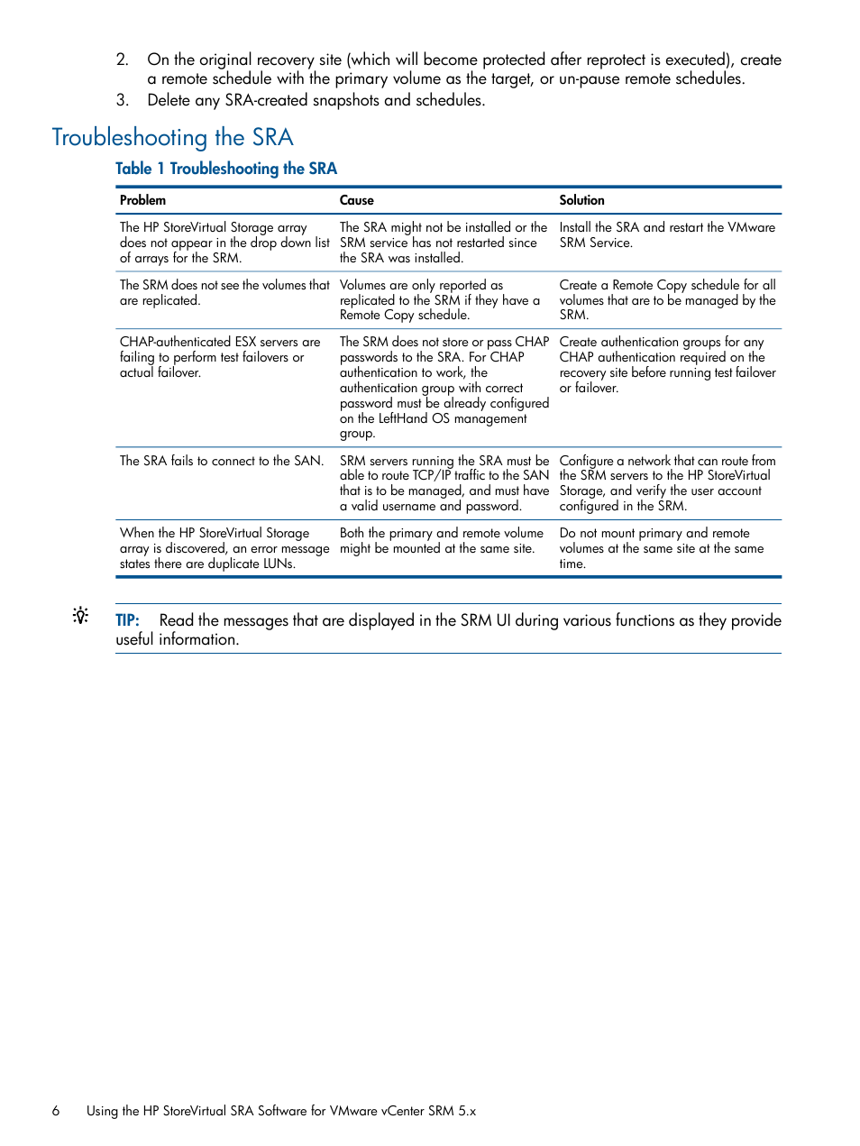 Troubleshooting the sra | HP LeftHand P4000 SAN Solutions User Manual | Page 6 / 9