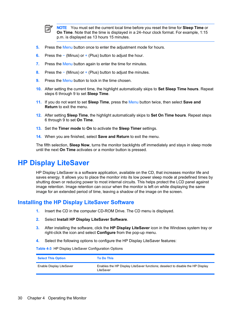 Hp display litesaver, Installing the hp display litesaver software | HP L2045w 20-inch Widescreen LCD Monitor User Manual | Page 36 / 52