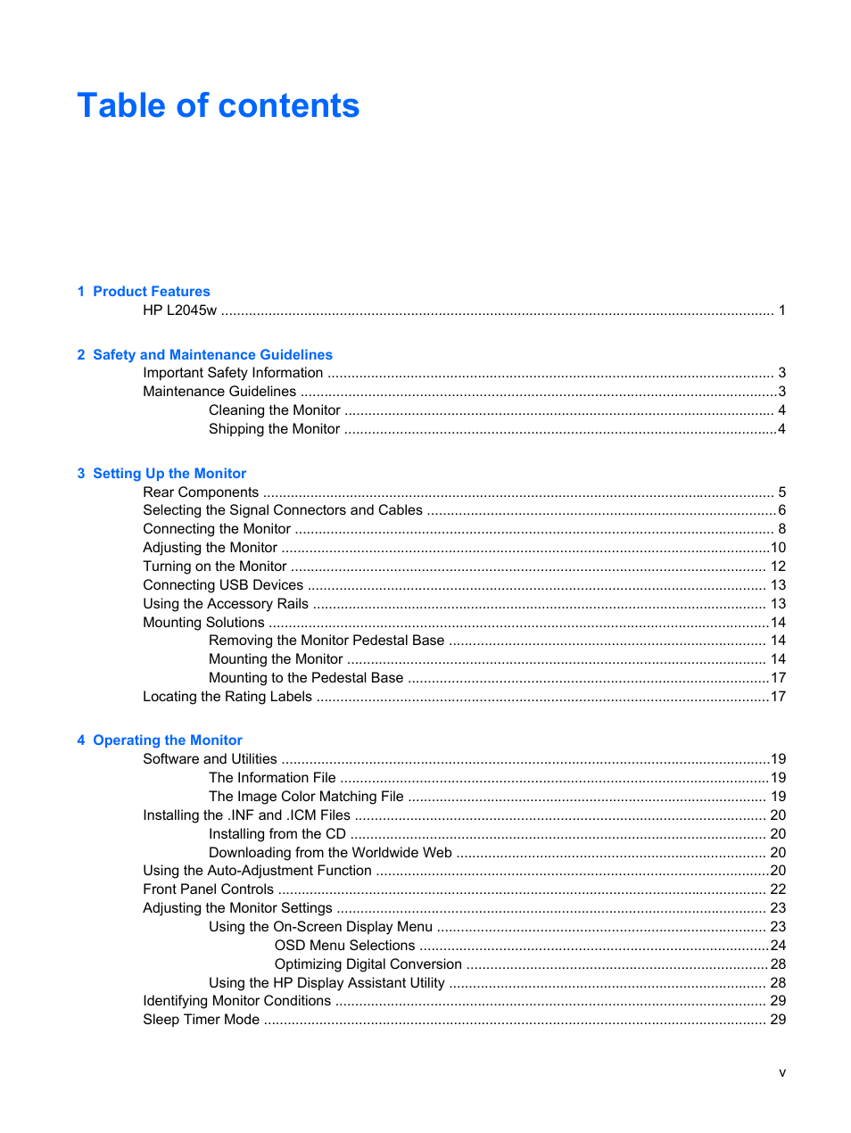HP L2045w 20-inch Widescreen LCD Monitor User Manual | Page 5 / 52