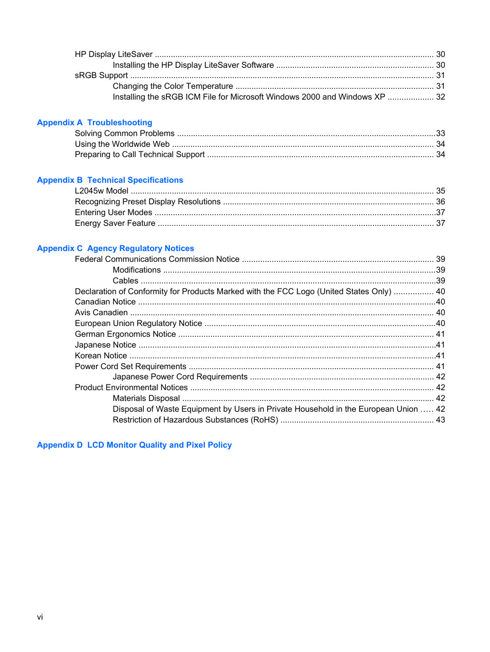 HP L2045w 20-inch Widescreen LCD Monitor User Manual | Page 6 / 52