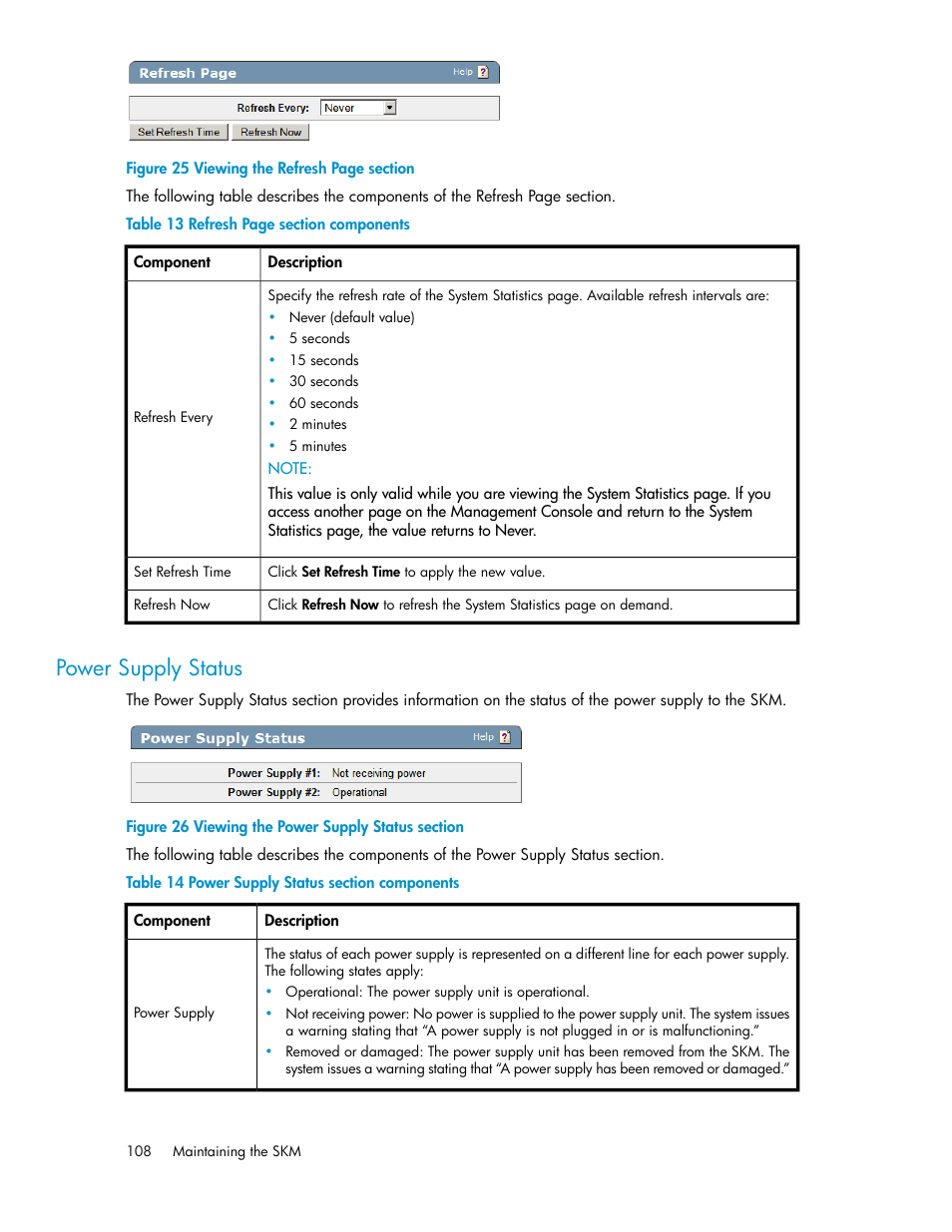 Power supply status, Viewing the power supply status section, Power supply status section components | HP Secure Key Manager User Manual | Page 108 / 352