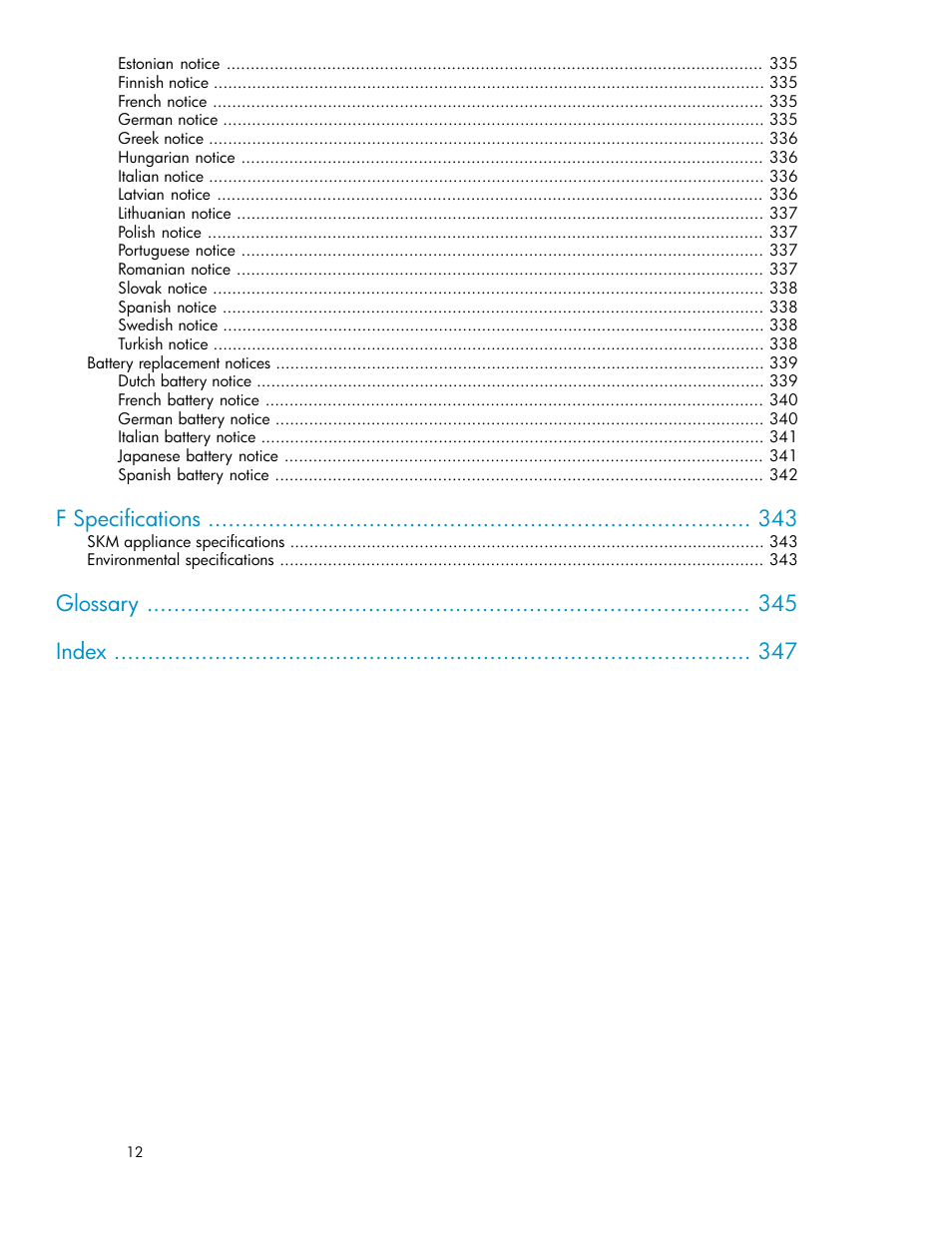 F specifications, Glossary index | HP Secure Key Manager User Manual | Page 12 / 352