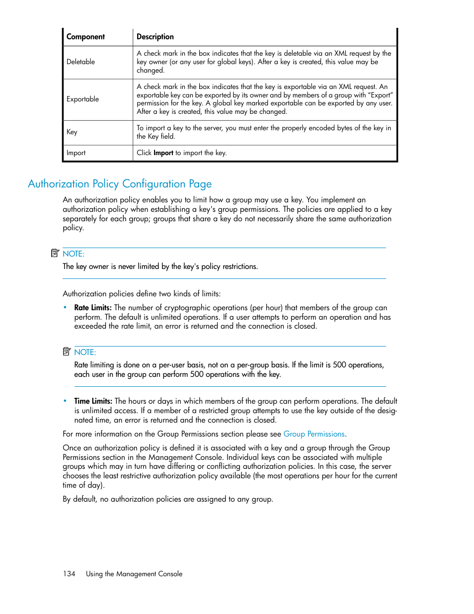 Authorization policy configuration page | HP Secure Key Manager User Manual | Page 134 / 352