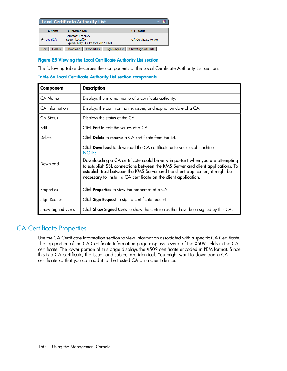 Ca certificate properties | HP Secure Key Manager User Manual | Page 160 / 352