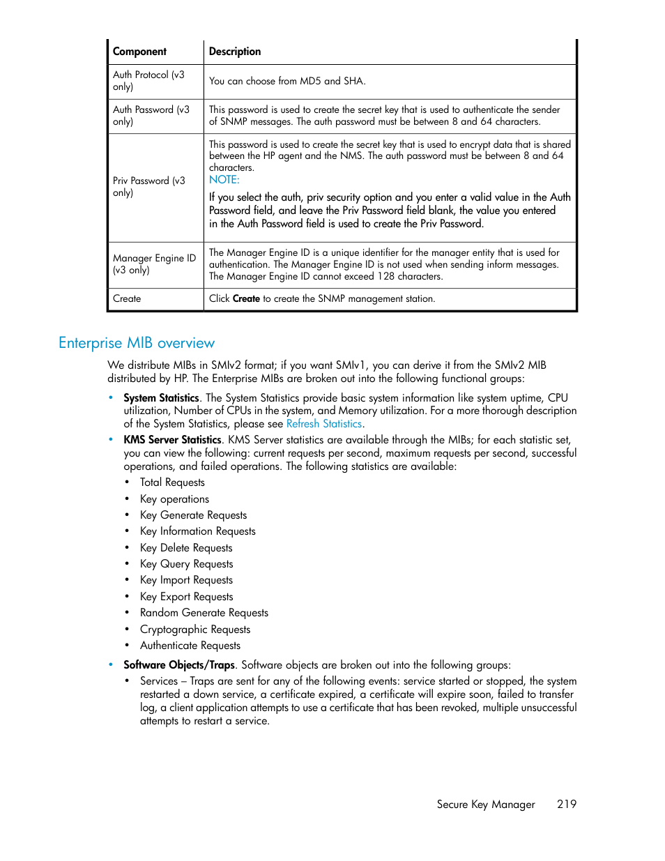 Enterprise mib overview | HP Secure Key Manager User Manual | Page 219 / 352