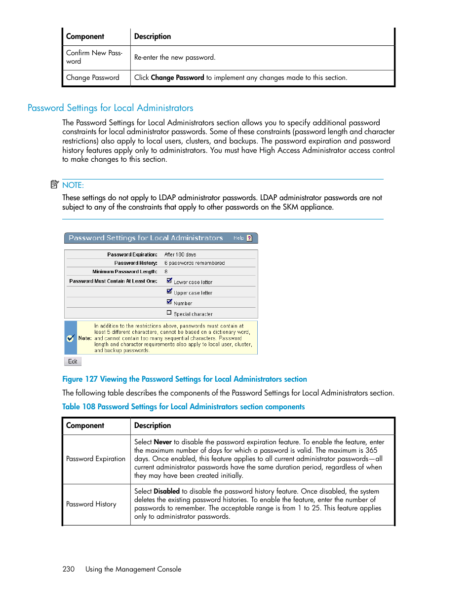 Password settings for local administrators | HP Secure Key Manager User Manual | Page 230 / 352