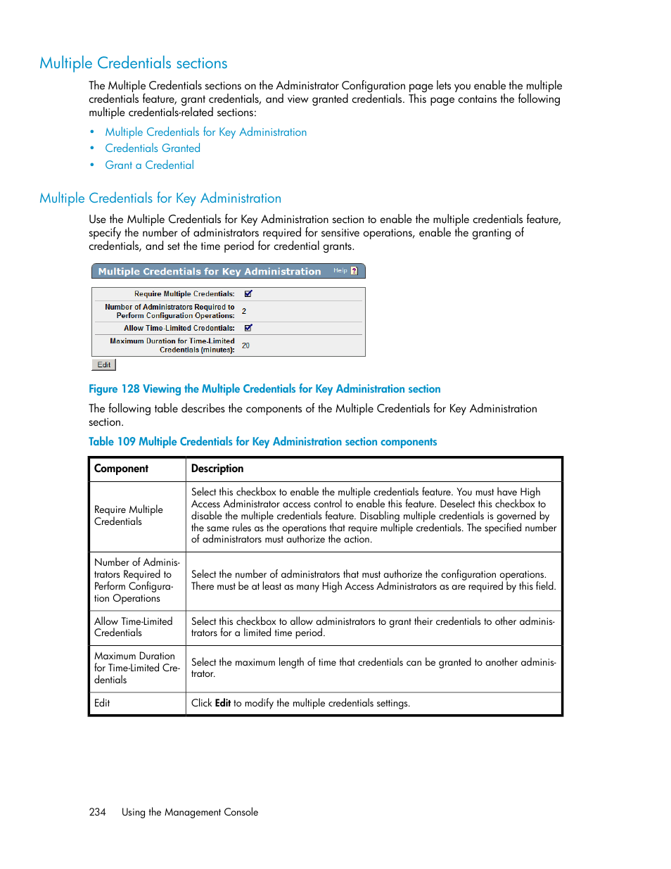 Multiple credentials sections, Multiple credentials for key administration | HP Secure Key Manager User Manual | Page 234 / 352