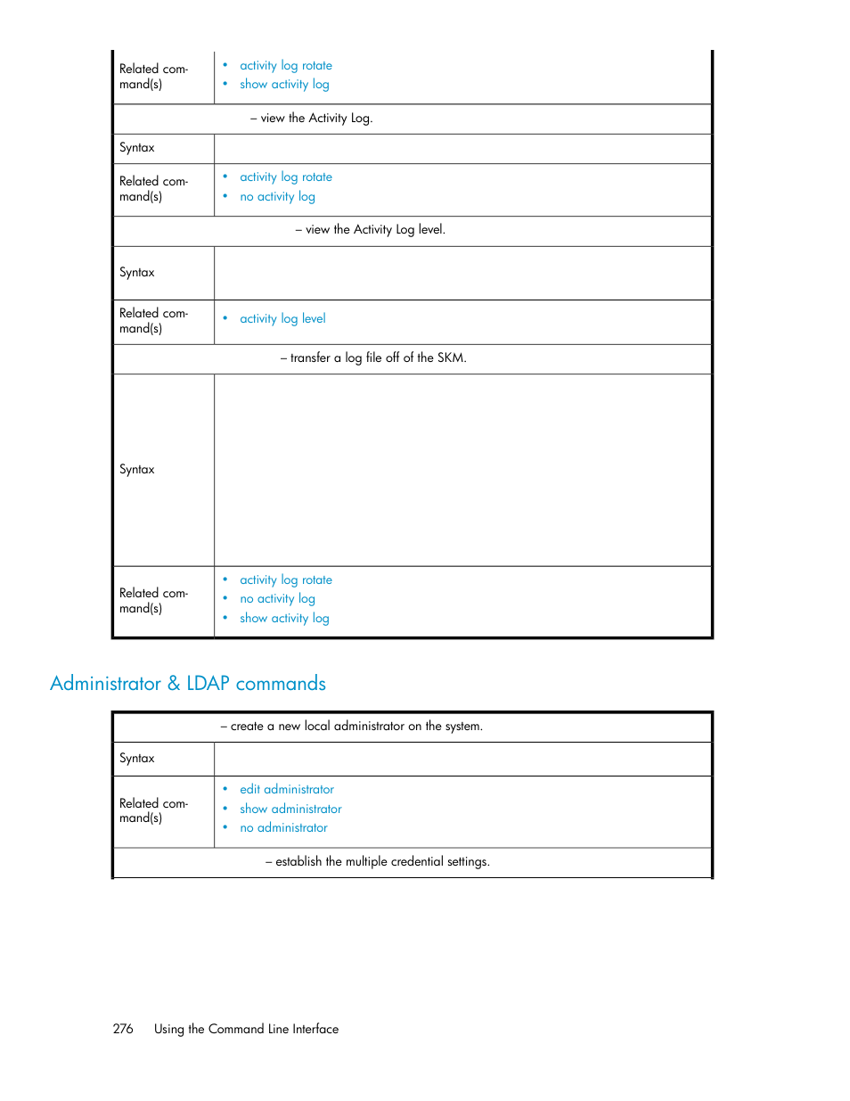 Administrator & ldap commands | HP Secure Key Manager User Manual | Page 276 / 352