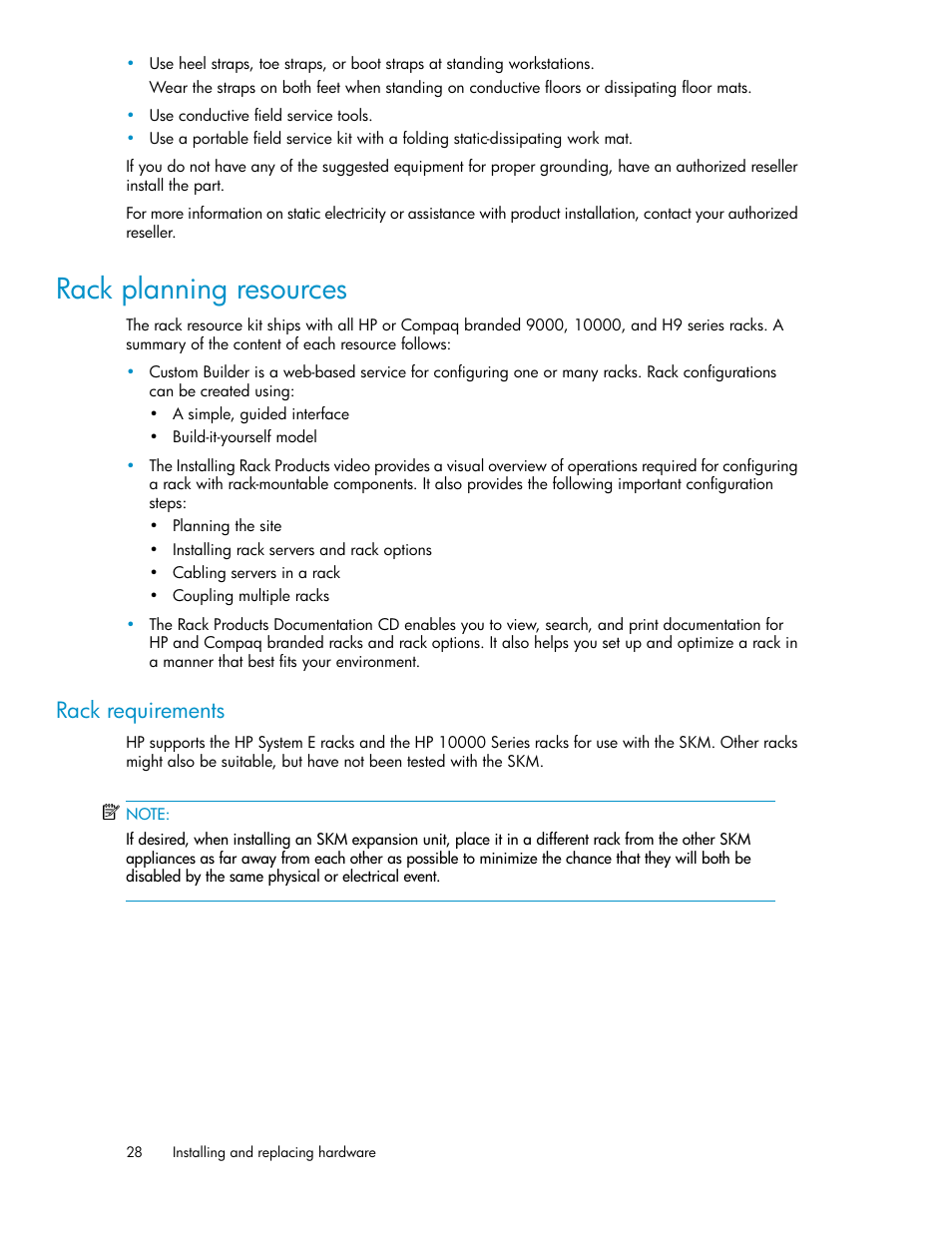 Rack planning resources, Rack requirements | HP Secure Key Manager User Manual | Page 28 / 352