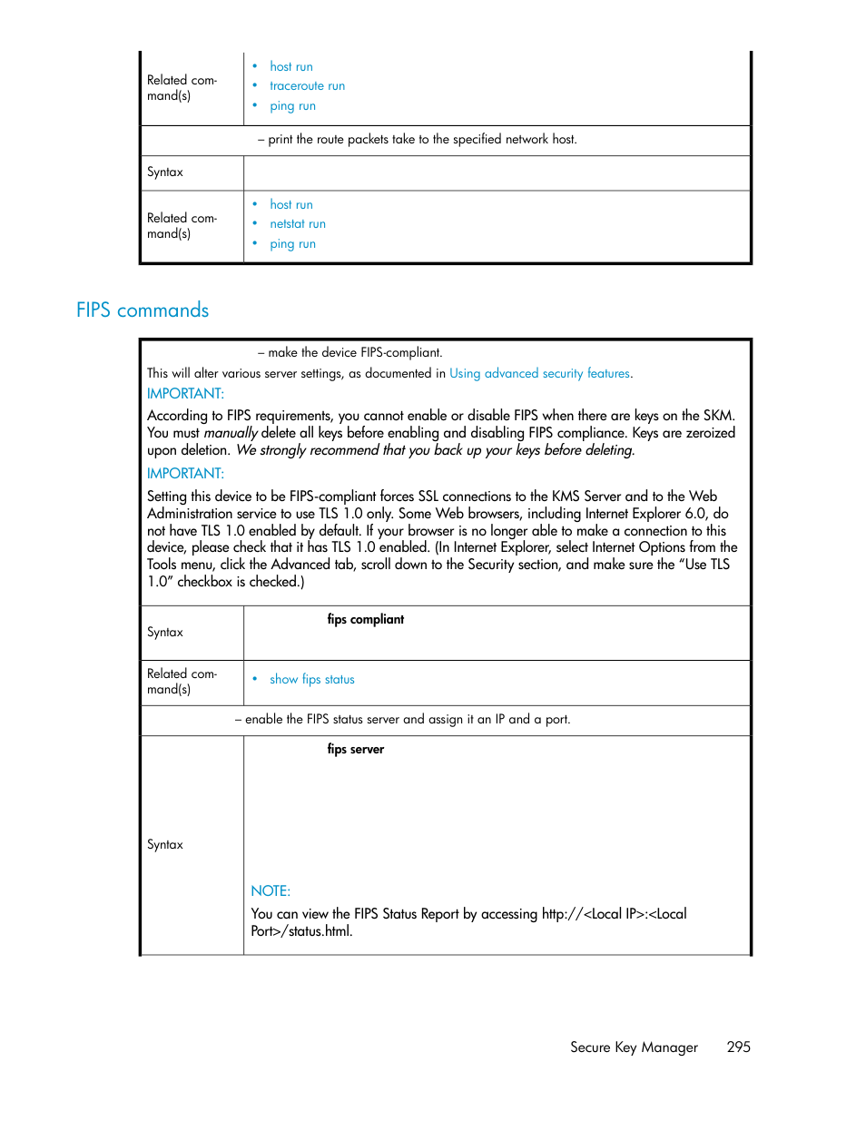 Fips commands | HP Secure Key Manager User Manual | Page 295 / 352