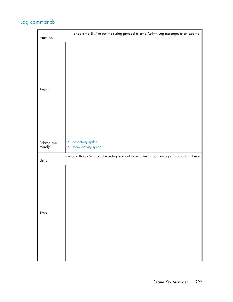 Log commands | HP Secure Key Manager User Manual | Page 299 / 352