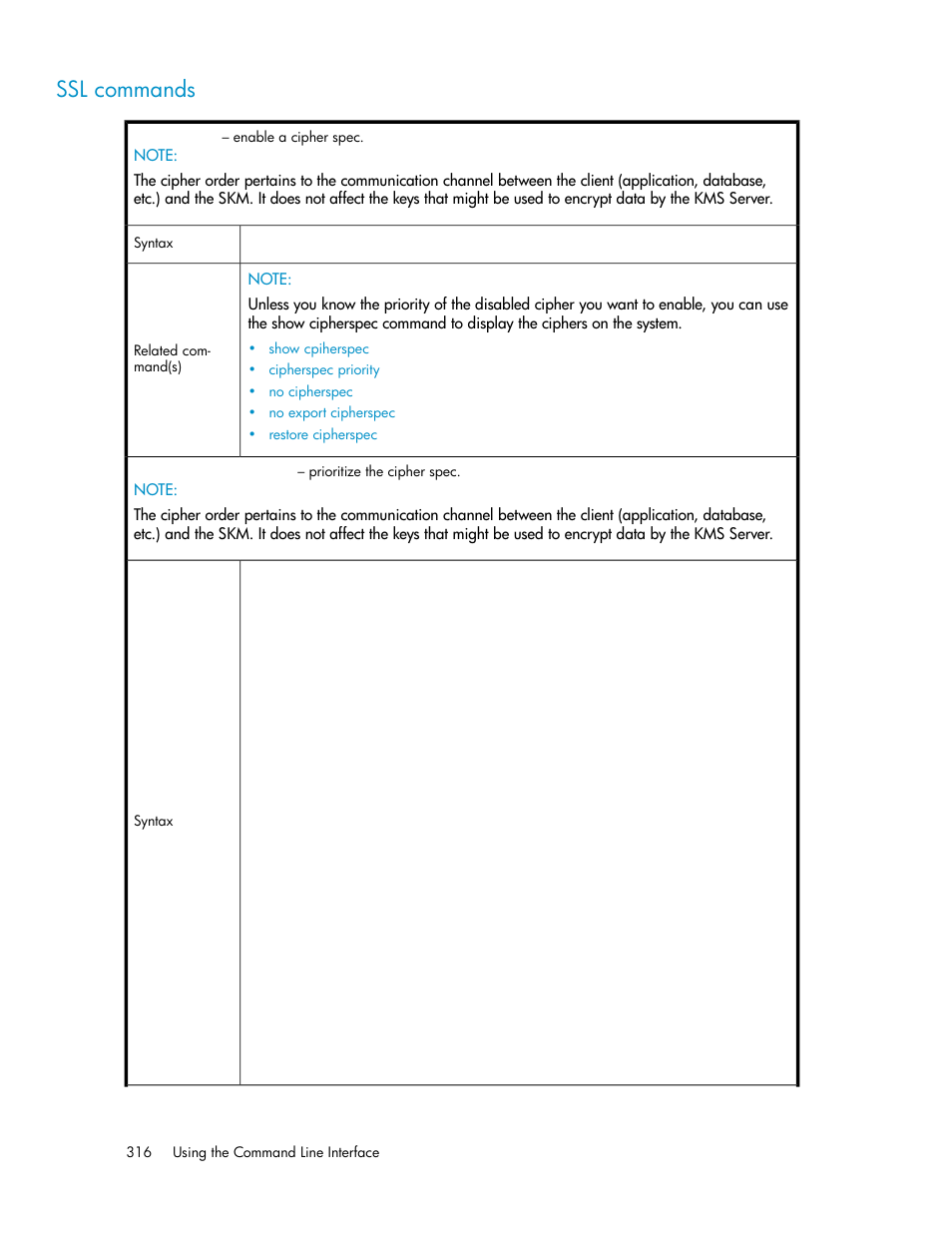 Ssl commands | HP Secure Key Manager User Manual | Page 316 / 352