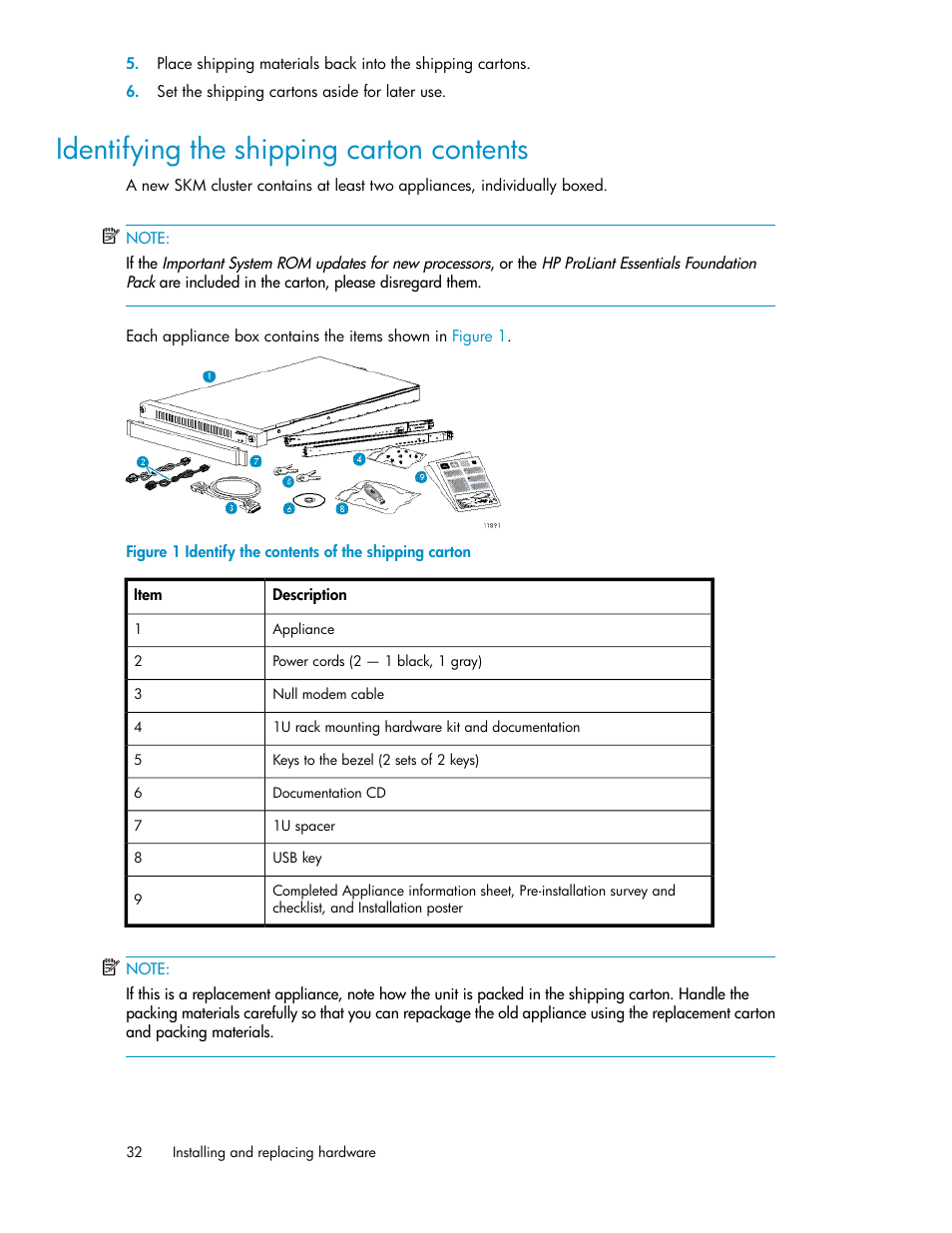 Identifying the shipping carton contents, Identify the contents of the shipping carton | HP Secure Key Manager User Manual | Page 32 / 352