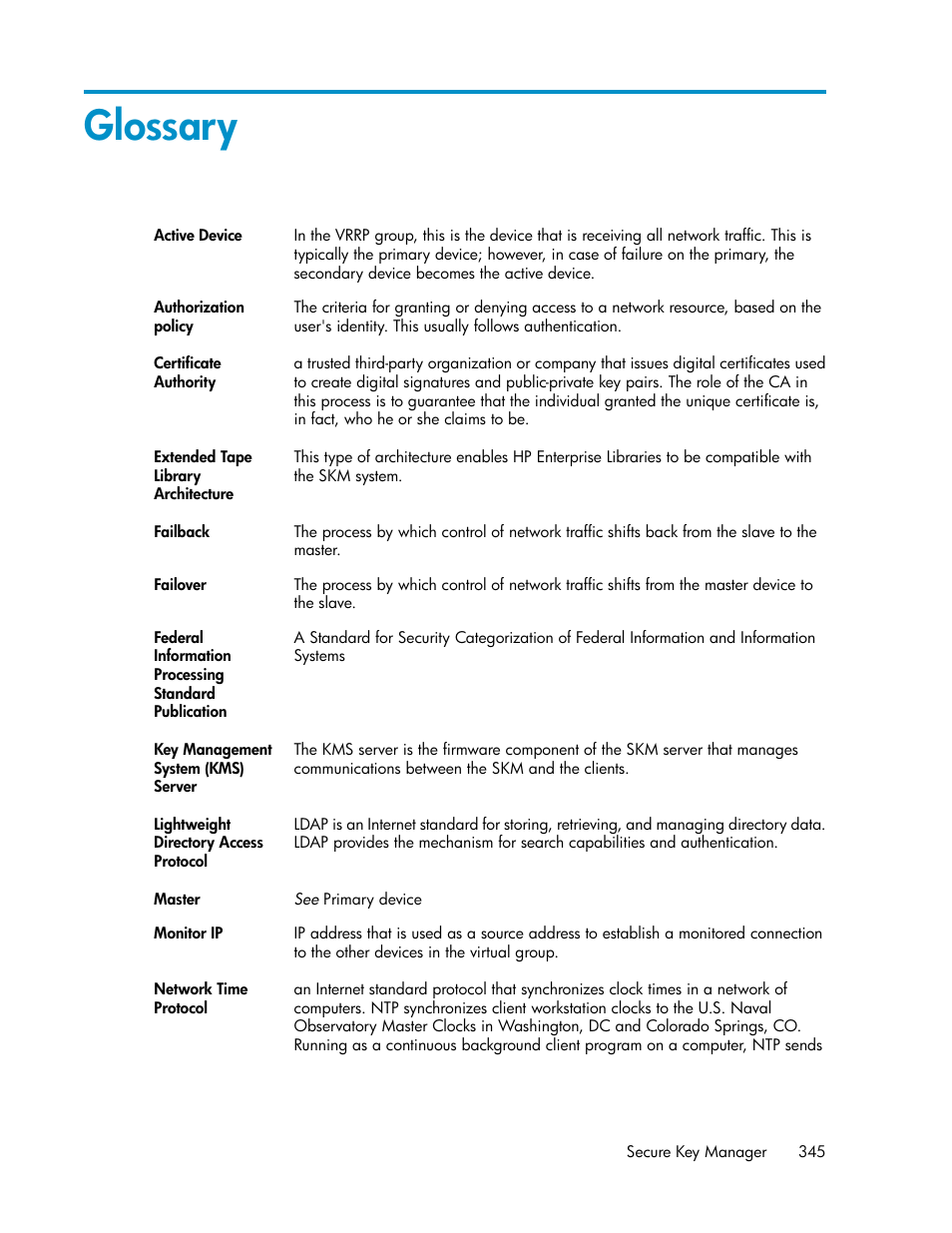 Glossary | HP Secure Key Manager User Manual | Page 345 / 352