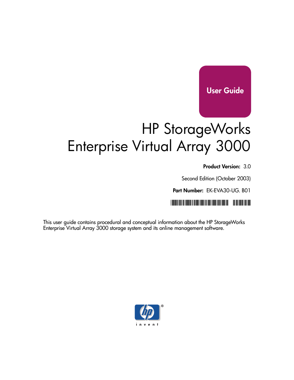 HP 3000 Enterprise Virtual Array User Manual | 244 pages