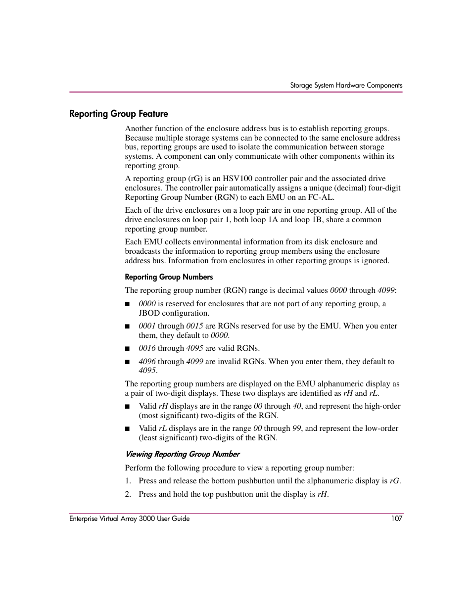 Reporting group feature | HP 3000 Enterprise Virtual Array User Manual | Page 107 / 244