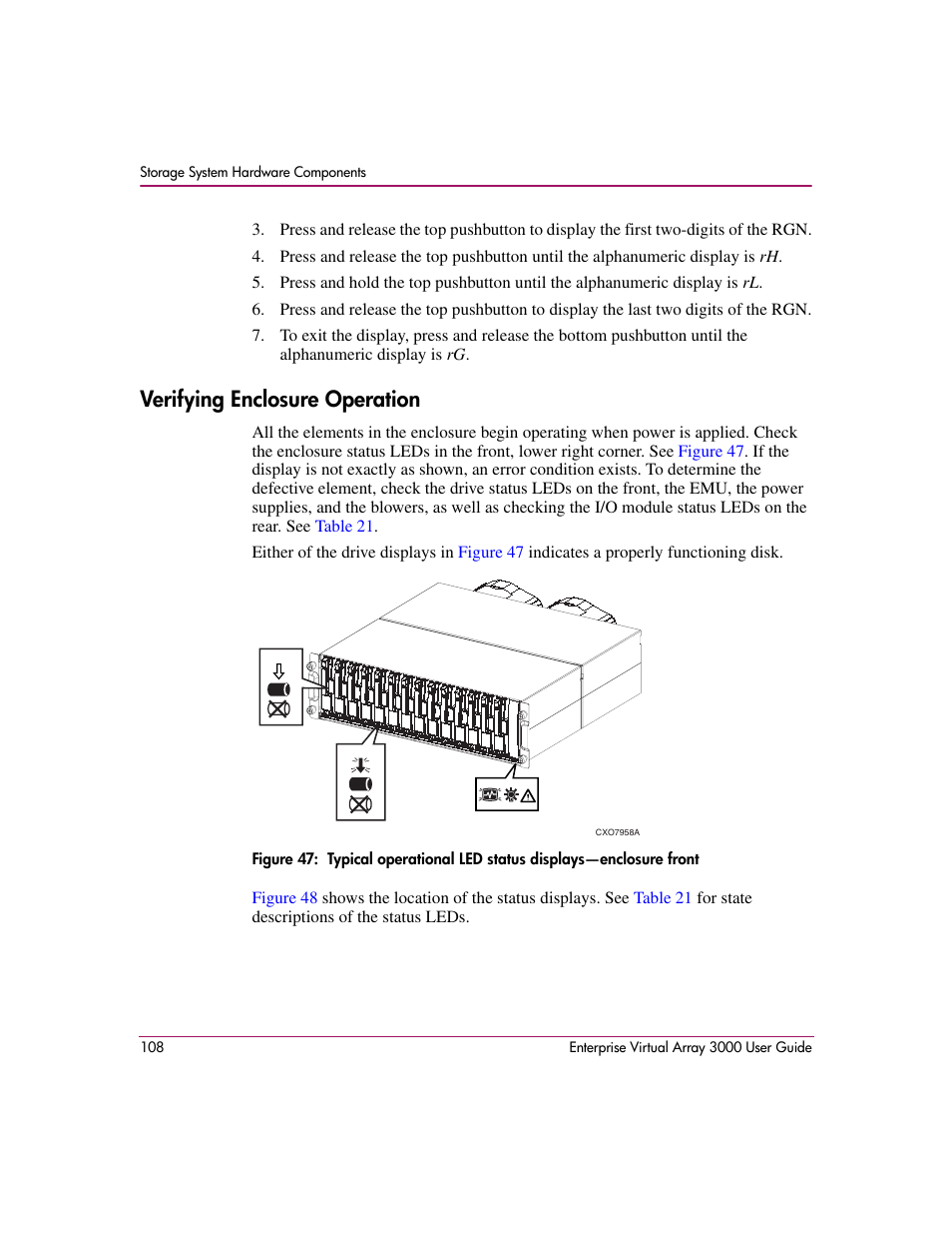 Verifying enclosure operation | HP 3000 Enterprise Virtual Array User Manual | Page 108 / 244