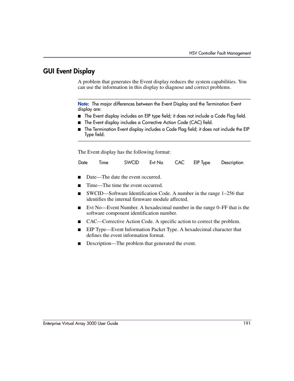 Gui event display | HP 3000 Enterprise Virtual Array User Manual | Page 191 / 244