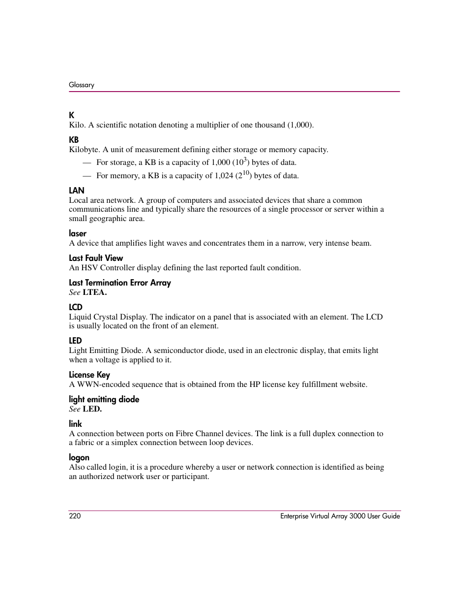 HP 3000 Enterprise Virtual Array User Manual | Page 220 / 244