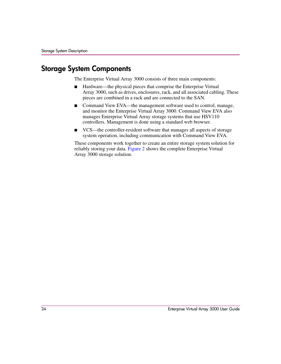 Storage system components | HP 3000 Enterprise Virtual Array User Manual | Page 24 / 244