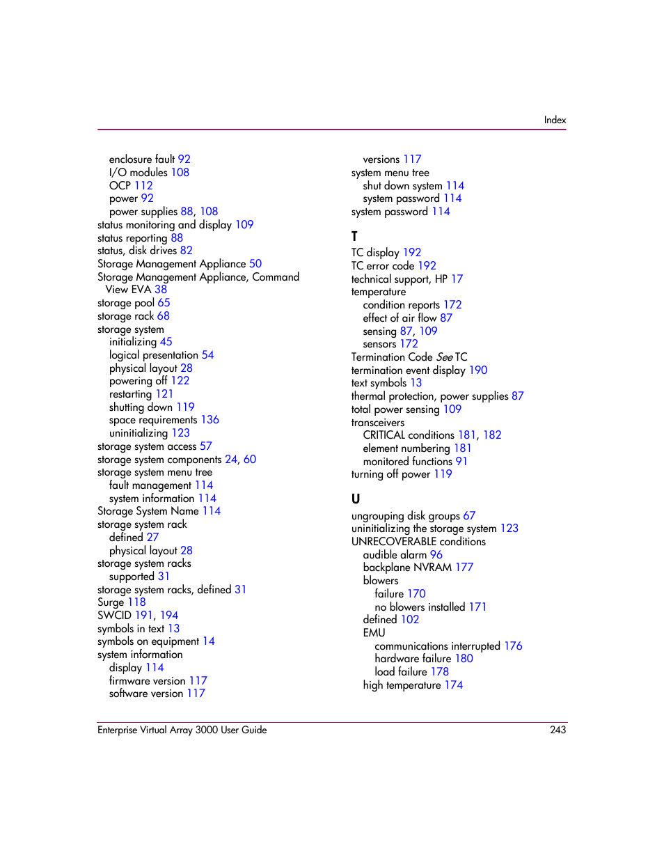 HP 3000 Enterprise Virtual Array User Manual | Page 243 / 244