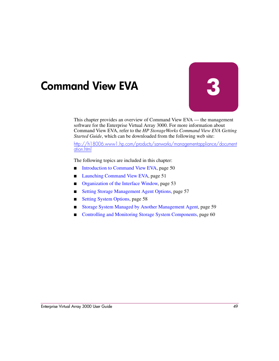 Command view eva, 3 command view eva, El help. see | Command, View eva | HP 3000 Enterprise Virtual Array User Manual | Page 49 / 244