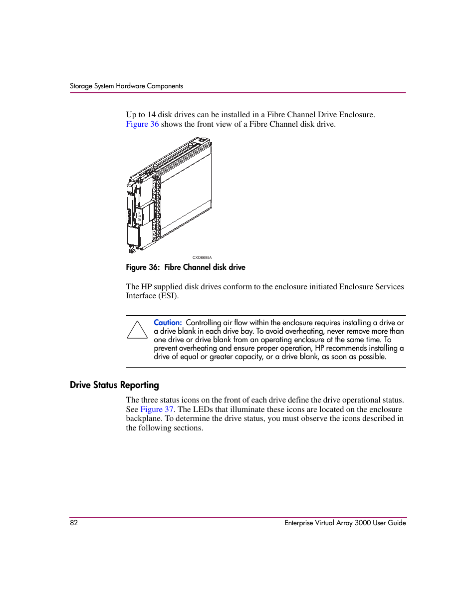 Drive status reporting, 36 fibre channel disk drive | HP 3000 Enterprise Virtual Array User Manual | Page 82 / 244