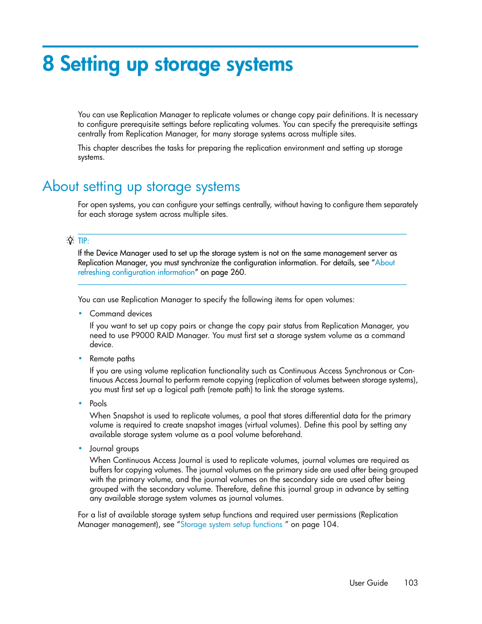 8 setting up storage systems, About setting up storage systems, Chapter 8 | HP XP P9000 Command View Advanced Edition Software User Manual | Page 103 / 468