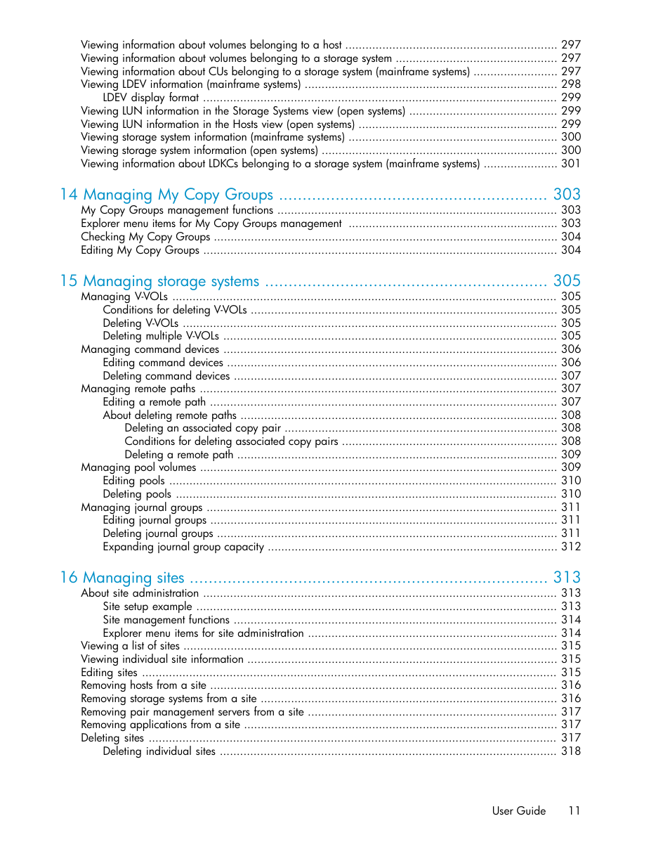 14 managing my copy groups, 15 managing storage systems, 16 managing sites | HP XP P9000 Command View Advanced Edition Software User Manual | Page 11 / 468