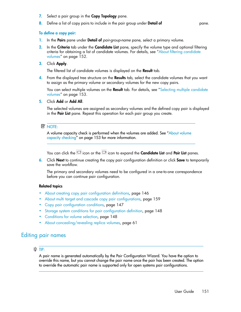 Editing pair names | HP XP P9000 Command View Advanced Edition Software User Manual | Page 151 / 468