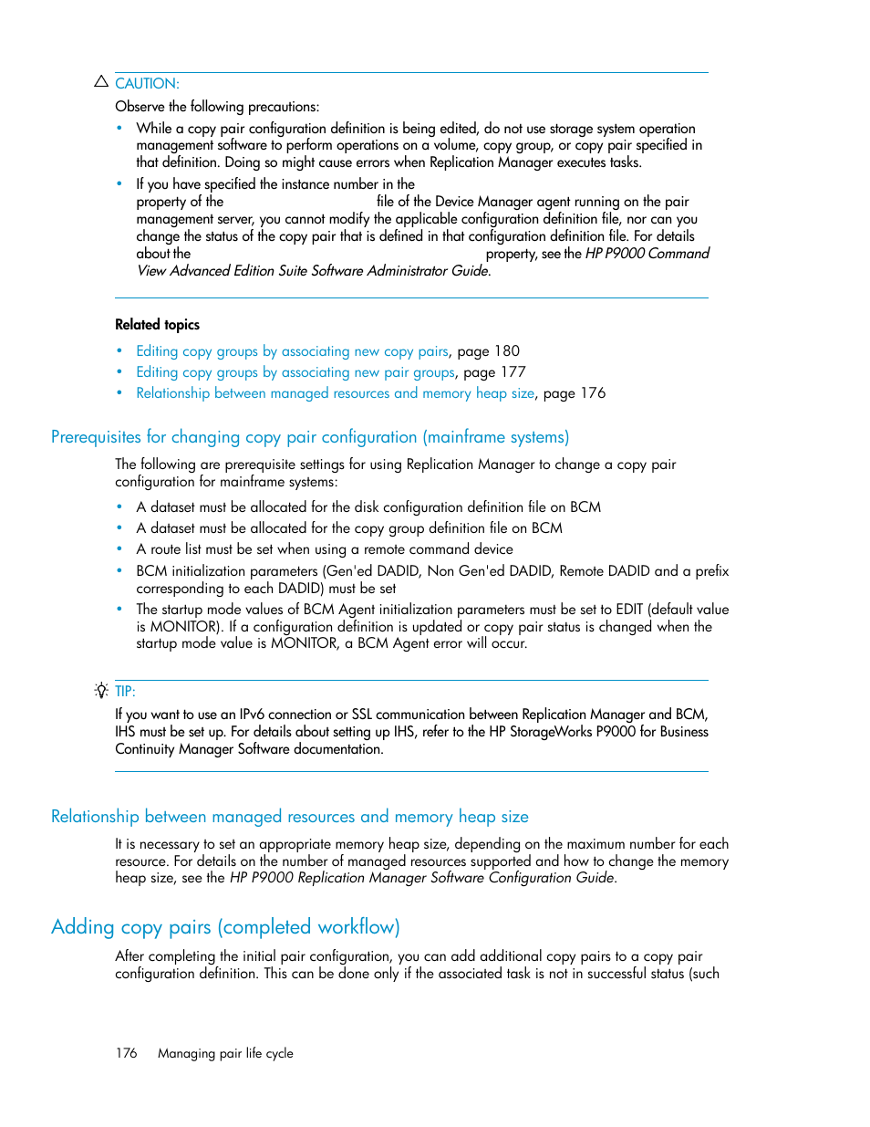 Adding copy pairs (completed workflow), Relationship between, Managed resources and memory heap size | HP XP P9000 Command View Advanced Edition Software User Manual | Page 176 / 468