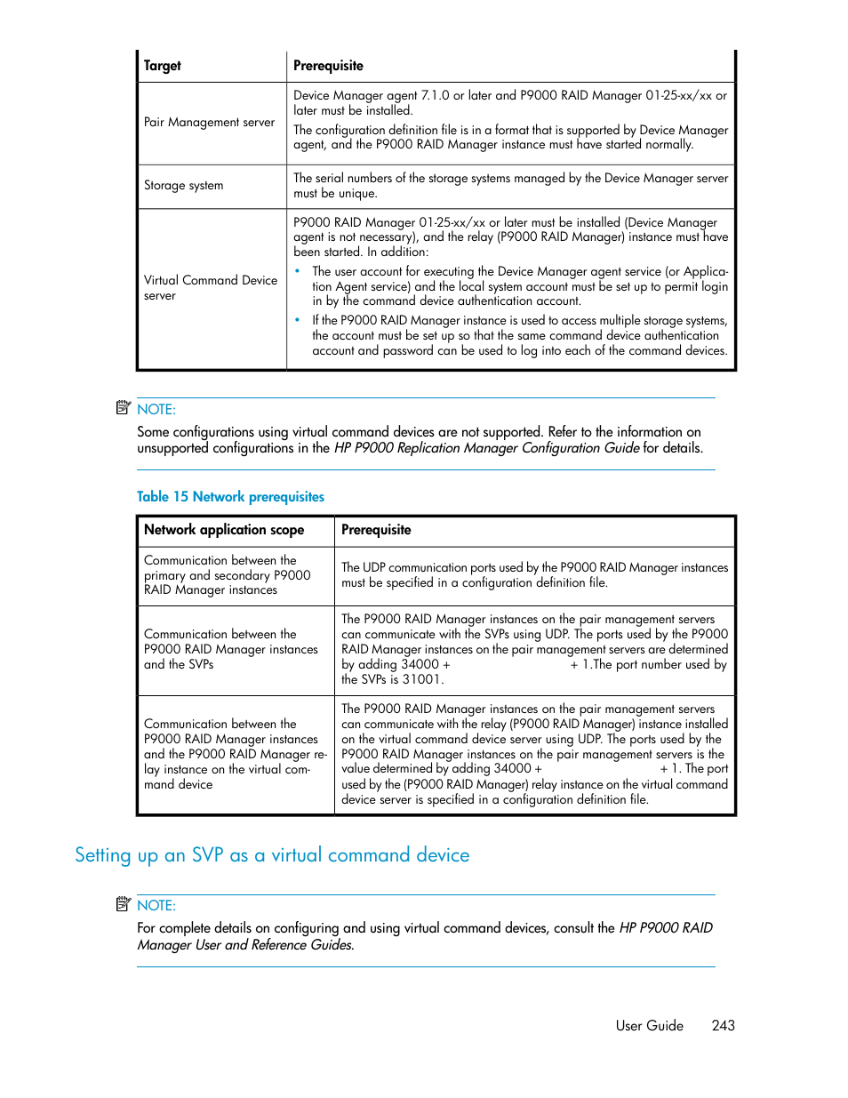 Setting up an svp as a virtual command device, Network prerequisites | HP XP P9000 Command View Advanced Edition Software User Manual | Page 243 / 468