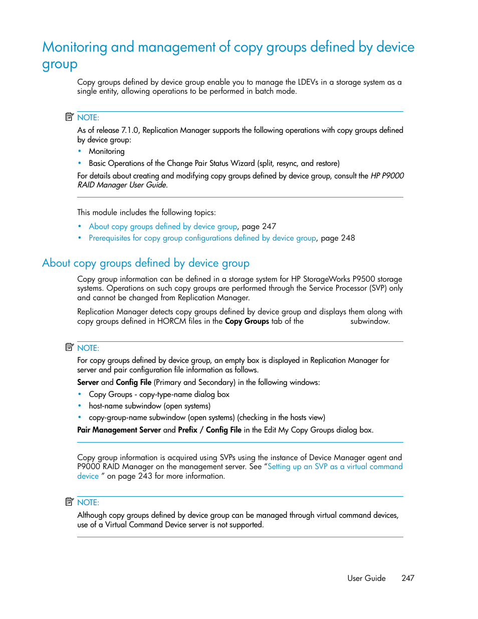 About copy groups defined by device group | HP XP P9000 Command View Advanced Edition Software User Manual | Page 247 / 468