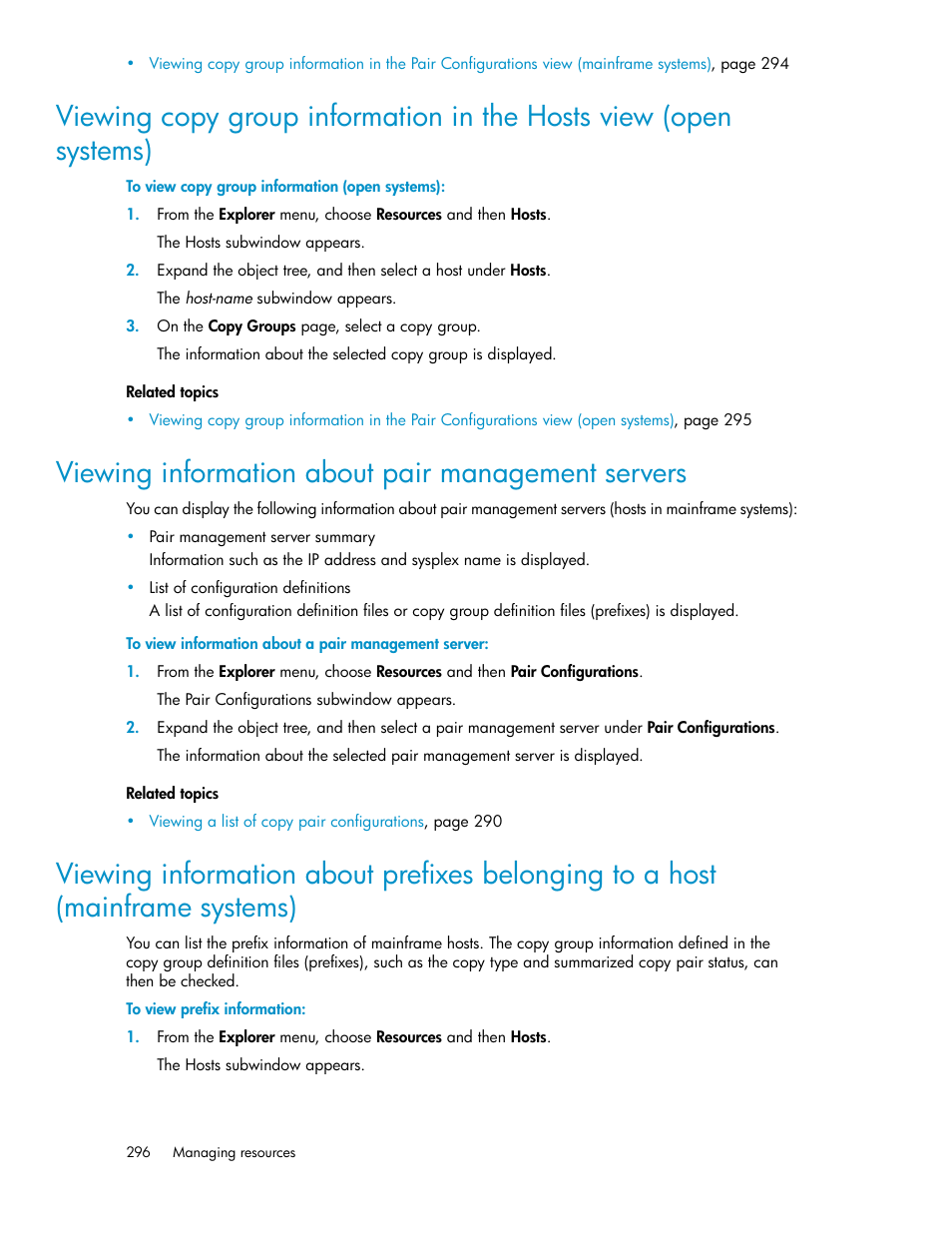 Viewing information about pair management servers, Viewing copy group information in the hosts, View (open systems) | HP XP P9000 Command View Advanced Edition Software User Manual | Page 296 / 468